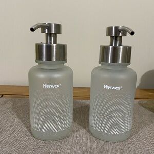 Norwex Frosted Glass Dispensers with Silver Pumps